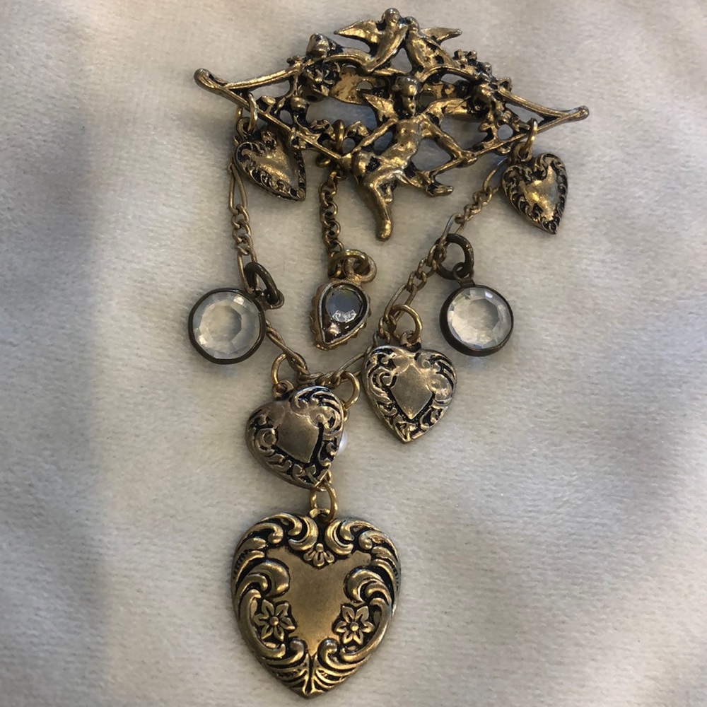 Vintage Cherub & Hearts & Crystal Pin/Brooch-Boutique